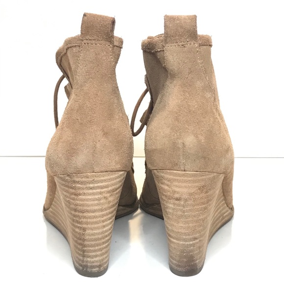 {LUCKY BRAND} "Yaney" Suede Wedge Lace Up Tan - Picture 6 of 11